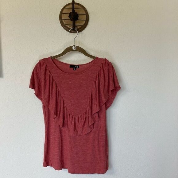 RXB Burnt Orange Heathered Short Sleeve Ruffle Tee - Picture 2 of 6
